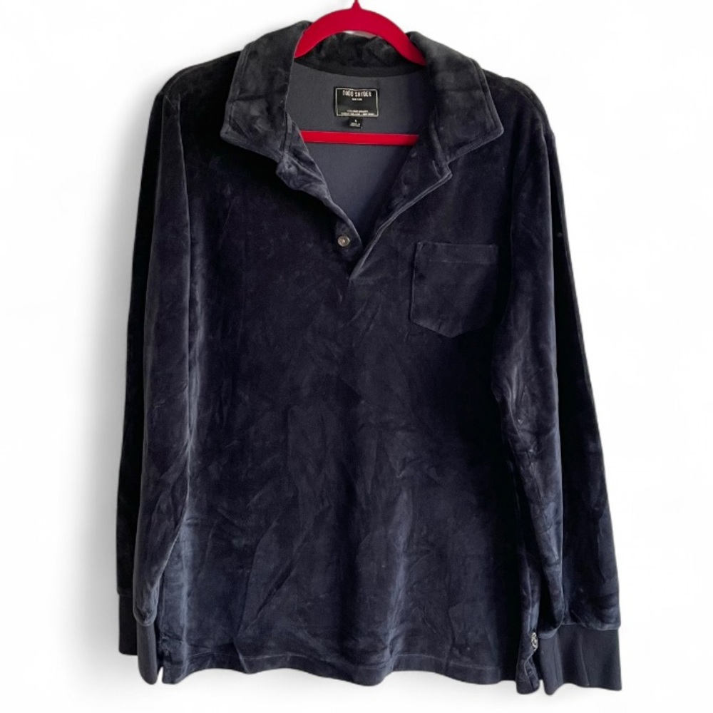Todd Snyder Navy Blue Velour Long Sleeve Polo Shirt Size L